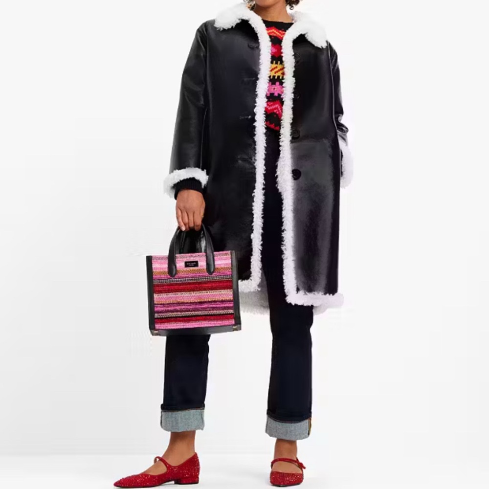 Kate Spade 2 In 1! NWT Reversible Faux Patent Shearling Coat